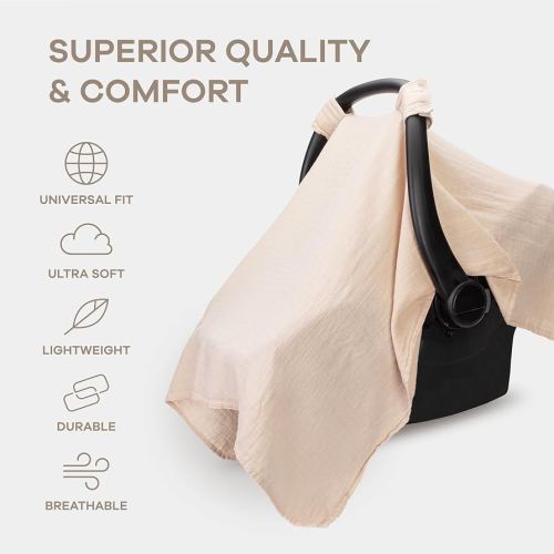 Comfy Cubs Baby Car Seat Cover - Soft, Breathable Bamboo Rayon and Muslin Cotton Blend - Lightweight Canopy for Sun, Bug, and Comfort Protection - Large Size Infant Seat Cover in Blush Design