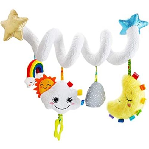 Ebrima Baby Car Seat Toys Newborn Toys, Stroller Toys Baby Toys 0-6 Months, Infant Spiral Plush Toys Hanging Stroller Toys for Carseat Crib Bar Bassinet - Colorful Star