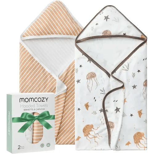 Momcozy Baby Towel with Hooded-2 Pack Soft Bath Towel Set-Shower Gifts or Bath Essential for Infant,Newborn, Toddler (28 X 28 Inch, Ocean Whimsy)