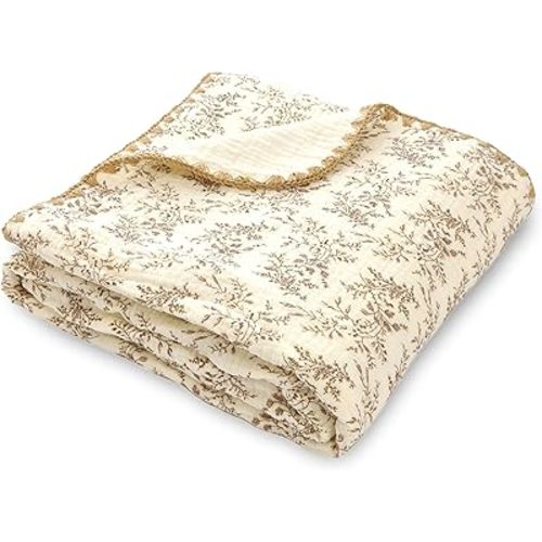 Double Layered 100% Cotton Muslin Baby Blanket Ultra-Soft 40x40 Inch Swaddling Nursery Crib Blanket（Leaves）