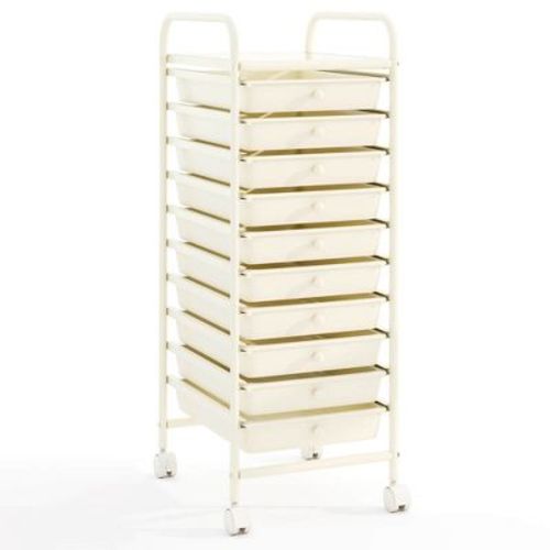 Costway 10 Drawer Rolling Storage Cart Scrapbook Paper Office School Organizer White