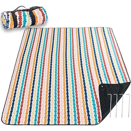 PY SUPER MODE Picnic Blankets Extra Large, Waterproof Foldable Outdoor Beach Blanket Oversized 80x60” Sandproof, 3-Layer Picnic Mat for Camping, Hiking, Travel, Park, Concerts-Beads