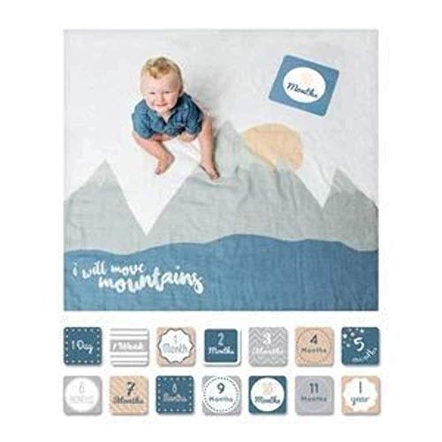 lulujo Babys First Year Milestone Blanket and Card Set | 40in x 40in (I Will Move Mountains)
