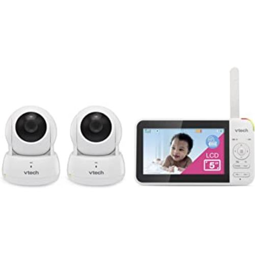VTech VM924-2 Baby Monitor, 5" LCD Screen, 2 Cameras, Pan-Tilt-Zoom, Night Vision, 1000ft Range, Soothing Sounds, 2-Way Talk, Temperature Sensor, Secured Transmission No WiFi