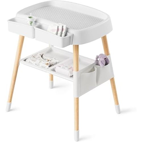 Portable Baby Changing Table Dresser Waterproof Diaper Changing Table Pads Height Adjustable Baby Changing Station for Infant and Newborn(White)