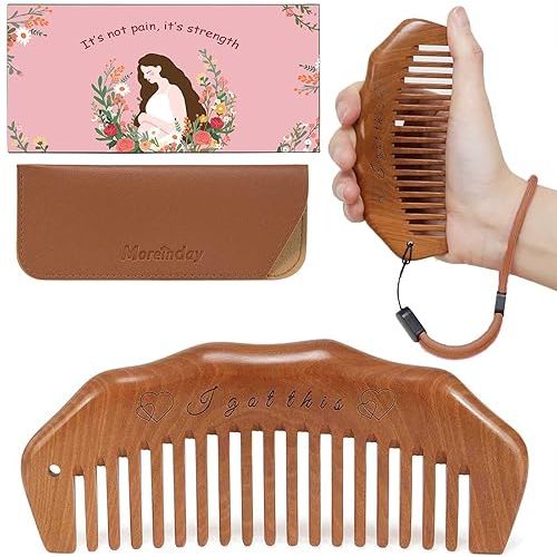 Labor Comb for Pain, Birthing Comb with Wrist Strap for Expecting Moms - Peach Wood