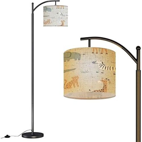 Arc Floor Lamps Seamless Pattern Cute African Animals Elephant Leopard Giraffe Zebra Modern LED Adjustable Lampshade Standing Light for Living Room Reading Bedroom Office