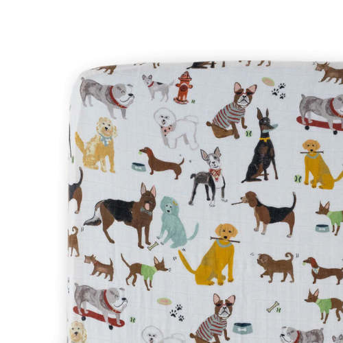 Cotton Muslin Crib Sheet - Woof - dadada baby