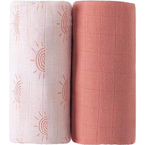 Viviland Muslin Swaddle Blankets, Baby Swaddle Wrap for Baby Boys and Girls, Breathable and Skin-Friendly Baby Receiving Blankets, Baby Essentials, Registry & Gift, 2-Pack Sun, 47 x 47 inches