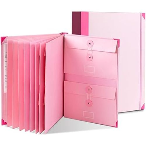 Important Document Organizer,Folders for Documents,Bound Expanding File for Important Papers/Passports/Birth Certificates(Pink)