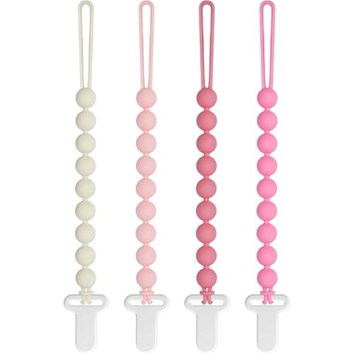 Pacifier Clips Baby Girls - Draklary 4 Pack Paci Clip Silicone Soothe Baby Binky Holder for Shower Birthday Gift