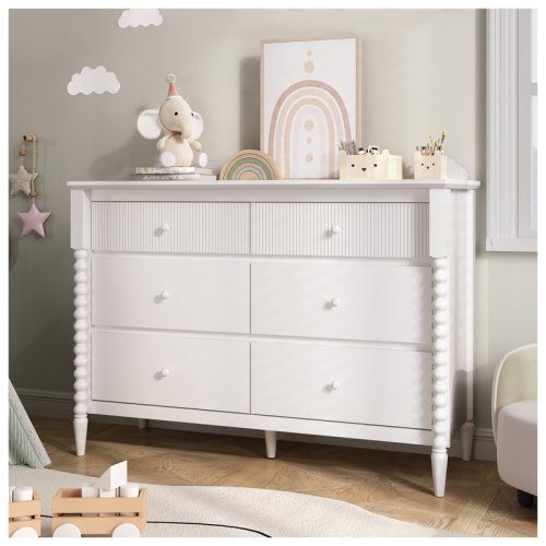 6 Drawer Dresser, Baby Dresser With Storage, Wide Chest Of Drawers For Nursery, Bedroom, White | Wayfair