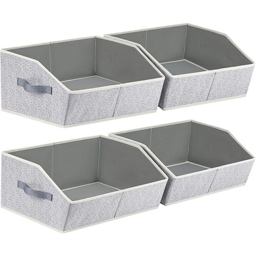 Trapezoid Closet Shelf Organizer - Large Baskets for Organizing, Storage Baskets for Shelves, Cubbies Storage Bins for Clothes, Books, Blankets, 4 Pack, Light Gray