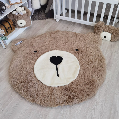 Fluffy Bear Rug - Adventure Woodland Nursery Decor for Baby Boy, Cute Nursery Rug, Unique Baby Gift