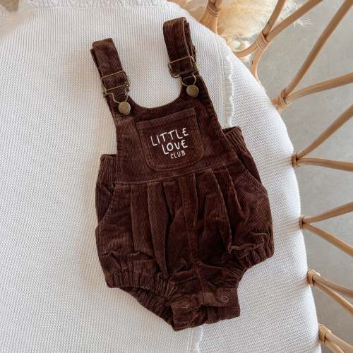 Corduroy 'Little Love Club' Overalls - Brown