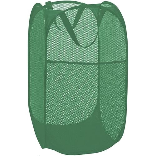 BATTOO Deluxe Strong Mesh Pop up Laundry Hamper Basket with Side Pocket for Laundry Room, Bathroom, Kids Room, College Dorm or Travel Green