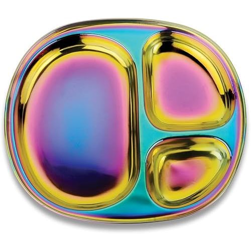 Ahimsa Stainless Steel Kids Plates - Divided Toddler Plates, Pediatrician Designed, Non Toxic Toddler Plate, BPA Free & Dishwasher Safe (Rainbow Single)