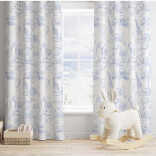 Chinoiserie Toile de Jouy Safari - BLUE 100% Blackout Curtains w/ Rod Pocket (W117cm x L228cm)