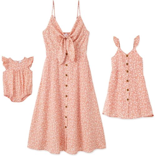 IFFEI Family Matching Outfits Mommy and Me Dresses Spaghetti Strap Stripe Print Summer Casual Dresses