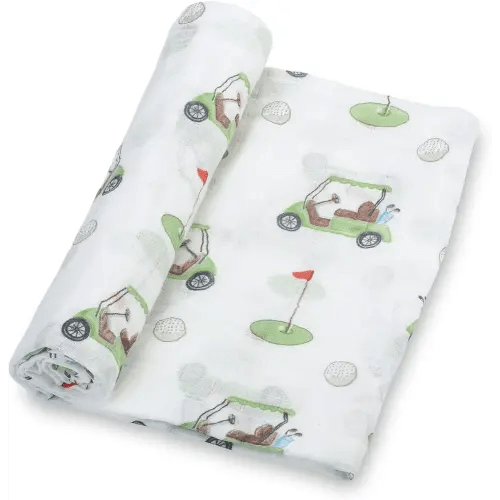 LollyBanks Muslin Swaddle Blanket 100% Cotton, 47 x 47 inches Receiving Blankets for Boys and Girls, Soft Baby Blankets, Newborn & Infant Swaddling, Baby Essentials, Registry and Gift (Golf Print)