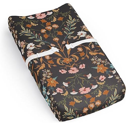 Sweet Jojo Designs Boho Wildflower Vintage Floral Girl Baby Changing Pad Cover Sheet Newborn Diaper Table Change Mat Cover Black Orange Teal Bohemian Farmhouse Botanical Cottagecore Leaf Indie Rustic