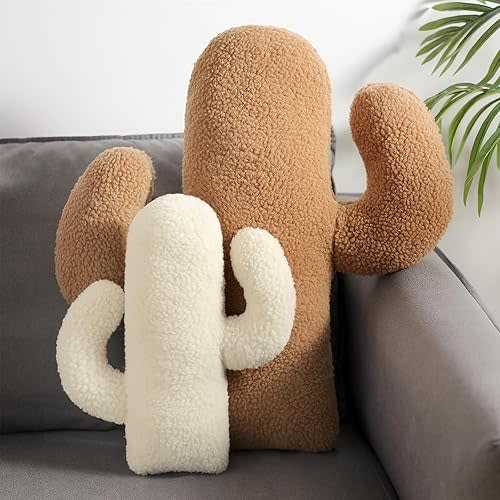 2 Pcs Cactus Pillows Decorative 3D Shaped Pillow Cactus Hugging Gift Soft for Office Nap Seat Decor for Home Sofa Bed Office
