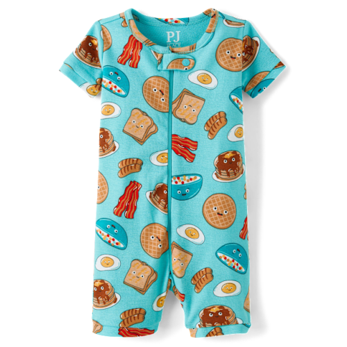 Baby And Toddler Breakfast Snug Fit Cotton One Piece Pajamas - Aqua