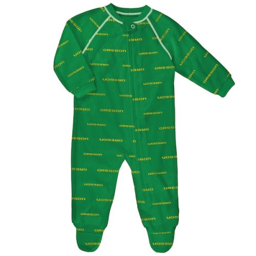 Oregon Ducks Outerstuff Newborn and Infant All-Over Print Raglan Full-Zip Coverall - Green