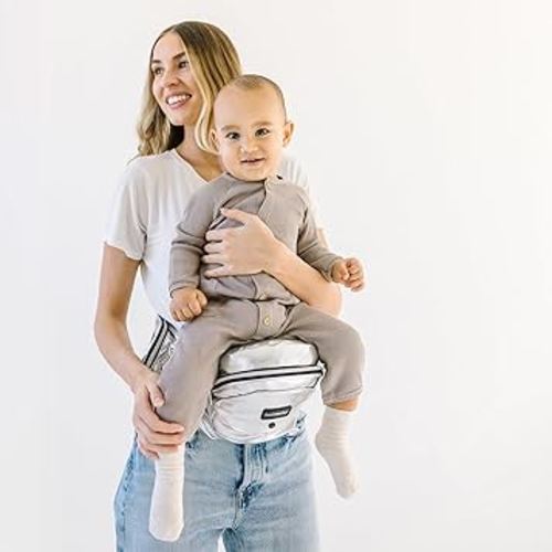 Tushbaby - Safety-Certified Hip Seat Baby Carrier - Mom’s Choice Award Winner, Seen on Shark Tank, Ergonomic Carrier & Extenders for Newborns & Toddlers (Carrier, Metallic)