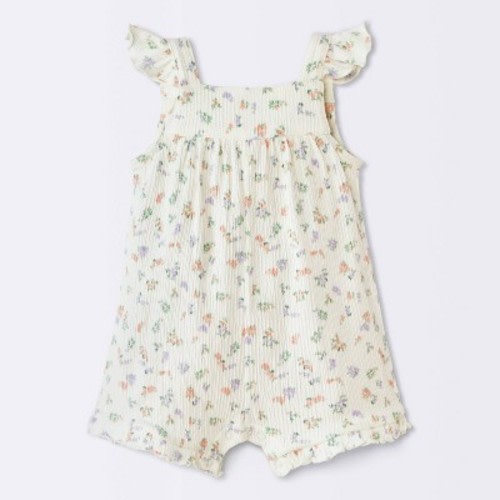 Baby Girls' Floral Ruffle Romper - Cloud Island™ Off-White Newborn