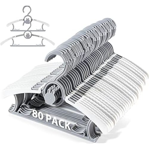 Kids Hangers, Extendable Baby Hangers, Non-Slip 80 Kids Clothes Hangers, 11''-14' Toddler Hangers, Space-Saving, Adjustable Baby Clothes Hangers Gray, Stackable Hangers for Kids