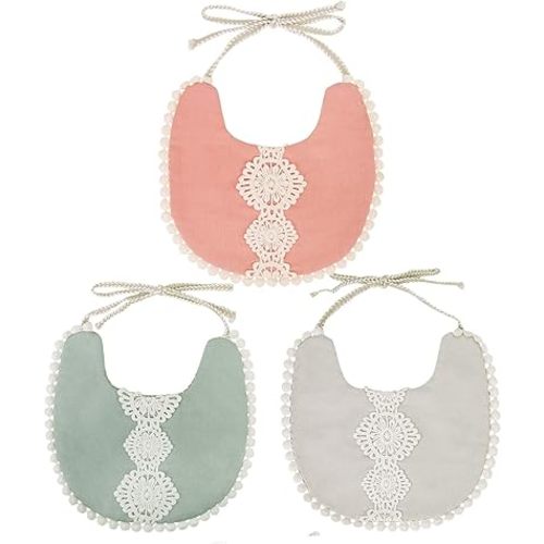 Baby Bib For Girls,Reversible Waterproof Handmade Natural Cotton Baby Drool Bib 0-12 months 3 Pack