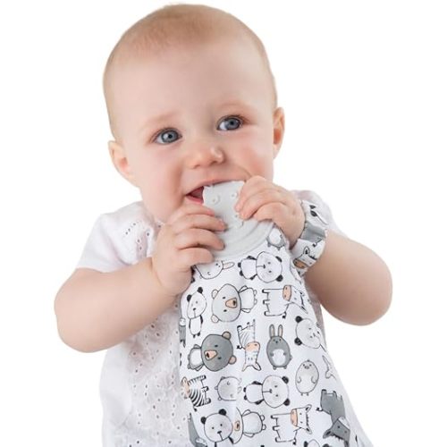 Cheeky Chompers Comfortchew | Baby Lovey with Silicone Teether & Sensory Tags | Soft Fleece Material, Attachable Loop, Machine Washable | (Panda Pals)