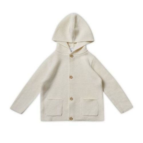 Stellou & Friends 100% Cotton Hood Unisex Cardigan For Babies And Children Ages 0-6 Years - White / 0-3 Months