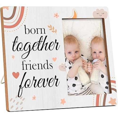 Twins Baby Pictures Frame, Born Together Friend Forever Photo Frame, Twins Gifts for Babies, New Baby Gifts For New Mom Dad, Home Living Room Bedroom Decoration -b04