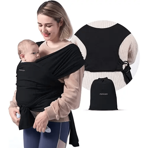 Momcozy Baby Wrap Carrier Slings, Easy to Wear Infant Carrier Slings for Babies Girl and Boy, Adjustable Baby Carriers for Newborn up to 50 lbs, Black