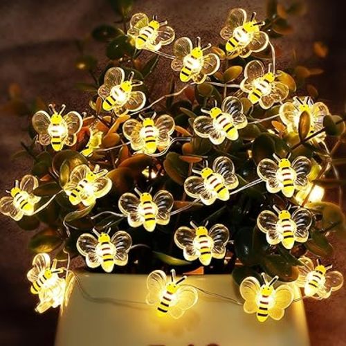 Bee Decor String Lights 10Ft 30 Led Battery Operated Bee Bumble Whimsical Decor Bee Decorations Honey Bee Gifts for DIY, Home, Birthday, Kids Room, Garden, Wedding, Party