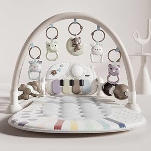 Baby Gym with Kick and Play Piano, Baby Play Mat Tummy Time Activity Gym Mat with 5 Infant Sensory, Music & Lights Boy or Girl for Newborn 0 to 3 6 9 12 Months