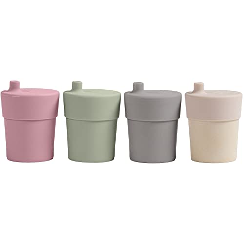 WeeSprout Bamboo Grow-With-Me Sippy Cups with Lids, 10 oz Set of Four, Babies Kids & Toddlers, Made With Bamboo & 100% Silicone, Bite Spout Design, Dishwasher Safe