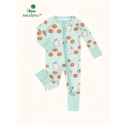 MIOZING Baby's Cartoon Milk Biscuit Pattern Bamboo Fiber Long Sleeve Romper, Toddler & Infant Girl's Bodysuit
