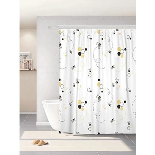 Adorable Honey Bee Kid Cute Graphic Baby Beehive Child Shower Curtain Bathroom Curtain with 12 Hooks,Waterproof Polyester Curtain
