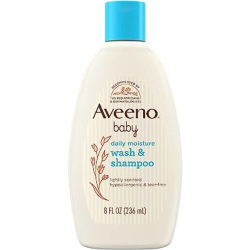 Aveeno Baby Daily Moisture Gentle Body Wash & Shampoo with Oat Extract, 2-in-1 Baby Bath Wash & Hair Shampoo, Tear- & Paraben-Free for Hair & Sensitive Skin, Lightly Scented, 8 fl. oz