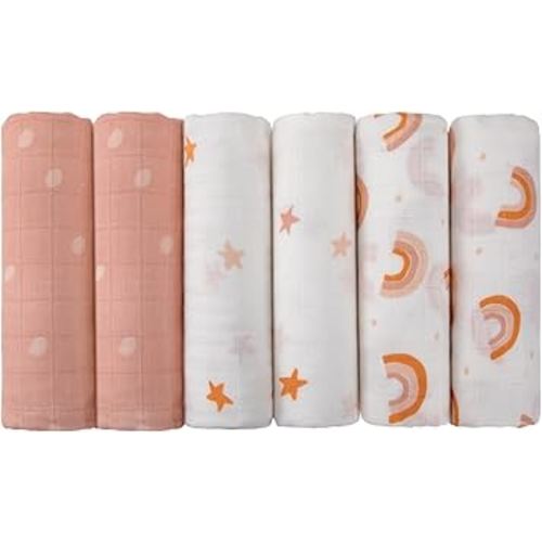 Maliton Muslin Swaddle Blankets for Newborn, 6-Pack Breathable Receiving Blanket (27" x 27") Soft Baby Blankets for Girls and Boys, Baby Burp Cloths with 3-Layer Cotton Design for Infant Wrap(Rainbow)