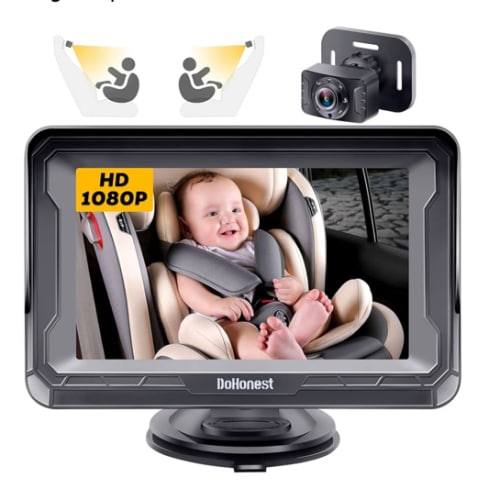 DoHonest Baby Car Camera HD 1080P - Rear-Facing Car Baby Monitor with Night Vision, Adjustable View Angle, Easy Setup, Anti-Glare Display, Safety for Kids & Infants