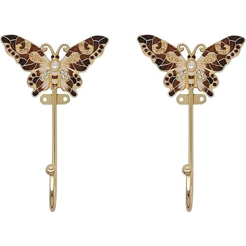 Vintage Butterfly Decorative Wall Hooks Rack Hangers for Hanging Clothes Coats Towels Keys Hats, 2 Pack Antique Metal Mounted Wall Hook
