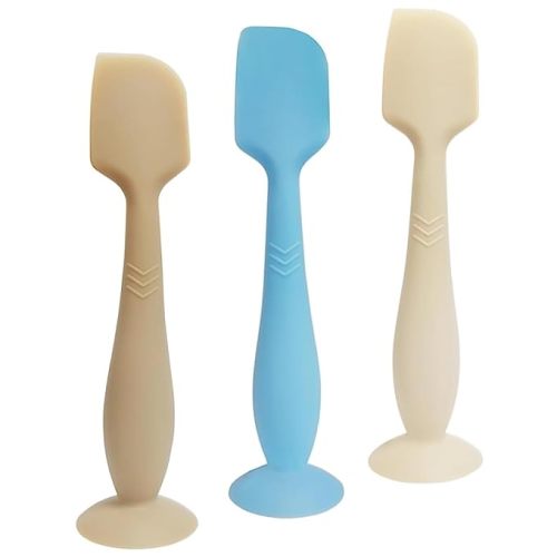 3 Pack Baby Diaper Cream Spatula Applicator, Soft Silicone Butt paste Spatula Diaper Cream Brush with Suction Cup Base (Grey, Blue, White) - Gray+Blue+White
