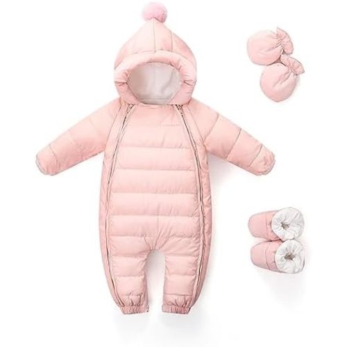 LAT 3 Pcs Baby Snowsuit Winter -Super Warm Flannel Lining Puffer Jacket Hoodie Romper -Double Zip Up Coat Toddler Clothes