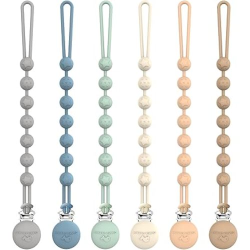 Cuddle Campus Pacifier Clip,Pack of 6 Pacifier Holder Clip with One Piece Design,Soft Flexible Silicone Baby Pacifier Holder with Texture for Boy and Girl (Mixcolor B)