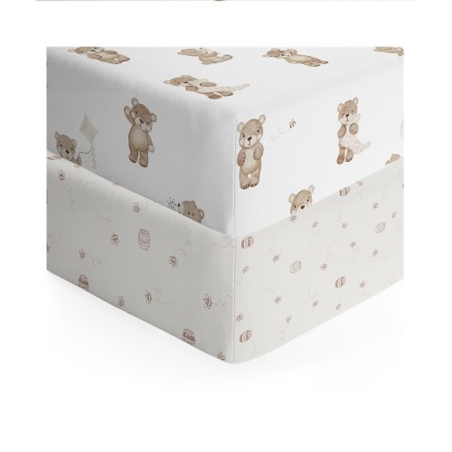 Living Textiles Cot Fitted Sheet 2 Pack Cuddly Bear