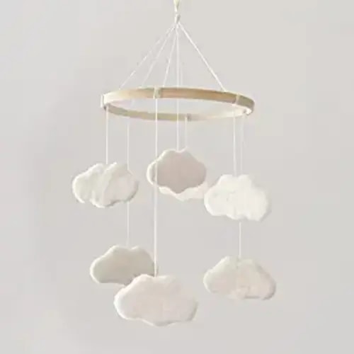 Baby Mobile for Boho Crib - Felt Cloud Mobile - Gender Neutral Baby Mobile - Boho Nursery Decor - Crib Mobile for Girls, Boys - Mobile for Bassinet, Pack N Play - Cloud